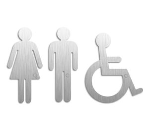 Toilettenschild Toiletten-Piktogramme 3er-Set Frau-Mann-Rollstuhl Edelstahlschilder H=120 mm