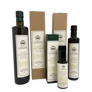 Oleum Comitis - Extra panenský olivový olej 100% taliansky - Darčeková sada s 3 fľašami 100 ml, 500 ml a 750 ml