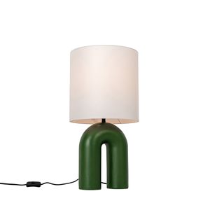 QAZQA - Design Designer-Tischlampe grün mit weißem Leinenschirm - Lotti I Wohnzimmer I Schlafzimmer - Kunststoff Organisch - LED geeignet E27