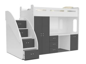 MEBLITO Kinderbett Bonini Plus Etagenbett Hochbett mit Schreibtisch 80x200 Grau