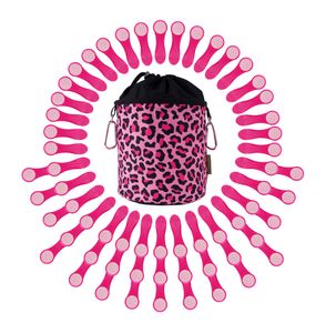 60 Wäscheklammern im Glitter Design mit Softgrip und 1 Wäscheklammerbeutel aus Baumwolle Animal Print Pink