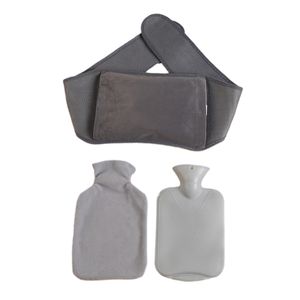 3-teiliges Set Wärmflasche mit Weichem Taillenbezug, Wärmflaschengürtel, Wärmbeutelbezug, Winterwarme Wärmflasche, Grau