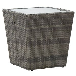 vidaXL Boční stolek šedý 41,5 × 41,5 × 43 cm Polyratan a tvrzené sklo