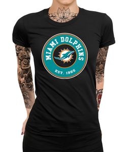 Miami Dolphins - American Football NFL Super Bowl Damen T-Shirt, Schwarz, L, Vorne