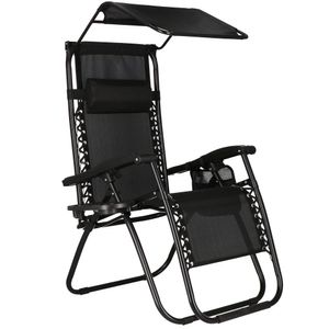 Gartenstuhl mit Fußableger Liegestuhl mit Sonnendach 110 x 80 x 67 cm Hochlehner Strandstuhl mit Armlehnen Nackenkissen Seitenbord Hängetasche