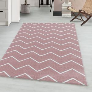 Teppium Kurzflor modern Teppich, Wohnzimmerteppich, Wellen Linien, Rechteckig ROSA, Maße:80 cm x 150 cm