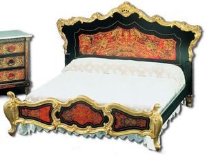 Casa Padrino Luxus Barock Boulle Doppelbett Schwarz / Rot / Gold 225 x 230 x H. 150 cm - Prunkvolles Massivholz Bett mit Kopfteil - Edle Barock Schlafzimmer Möbel