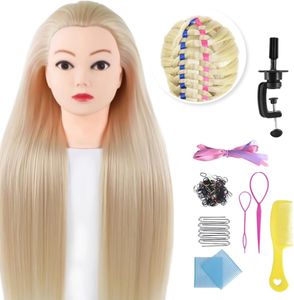 Cvičná hlava so stolovou svorkou - Kadernícka hlava - Cvičná hlava Kaderník - Hlava bábiky - Blond vlasy - 70 cm