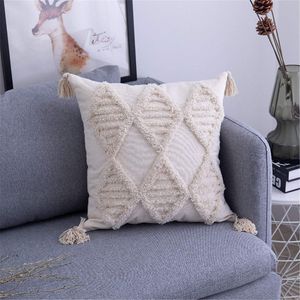 1 Stück Boho Kissenbezug Kissen Baumwolle Dekokissen Marokko getuftete Kissenbezüge für Sofa Schlafzimmer Wohnzimmer (45*45cm)