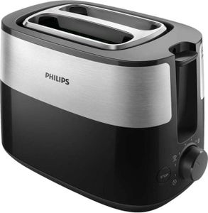 Philips Daily Collection Toaster, 2 Toastschlitze, Brötchenaufsatz, 8 Stufen, Auftaufunktion, Schwarz (HD2516/90)