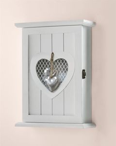 Schlüsselkasten "Silver Heart" aus Holz im Landhaus Stil, weiß, Schlüsselschrank