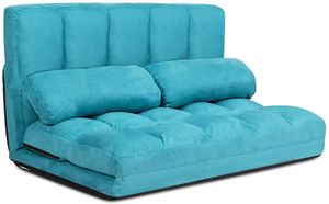 GOPLUS Bodensofa mit 2 Kissen, Couch mit Schlaffunktion, Bettsofa mit 5-Fach Verstellbarer Rückenlehne, als Sofa/Liege/Bett, G?stebett, mit innerem Stahl-Rahmen, für Wohnzimmer Schlafzimmer (Blau)