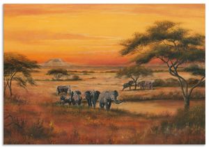 ARTland Wandbild Alu für Innen & Outdoor Afrika Elefanten Größe: 100x70 cm