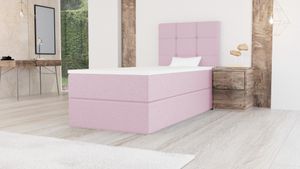 Bett, Boxspringbett MERA MINI mit Bettkästen, Doppelbett, Stauraum, Schlafzimmer, Polsterbett, Bettgestell (100x200, Rosa - Aura 09, mit Topper T25)