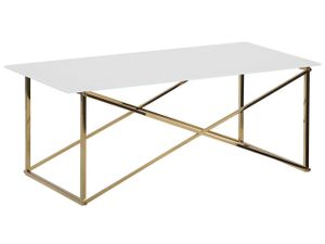 BELIANI Couchtisch Weiß mit Gold 50 x 100 cm Glasplatte Beinen aus Edelstahl Metallglanz Luxuriös Rechteckig Modern