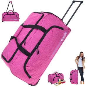 Trolley Reisetasche Damen Mädchen XXL Koffer Rolltasche 85 Liter Reiserolltasche Tasche mit Schultergurt groß Spear 910 Pink + Koffergurt