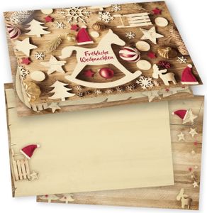 JULFEST Weihnachtskarten 16er SET Klappkarten DIN A6 mit Umschlag Nostalgie nordisch vintage, nachhaltig umweltfreundlich Recycling
