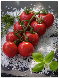 ARTland Glasbild Tomaten Rispe auf Salz Größe: 45x60 cm