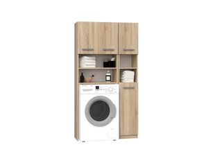 ADGO® Badezimmerset 30x96x183cm Schrank Waschmaschine + Poller Badezimmerregal Sonoma