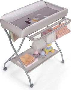 Wickeltisch klappbar,Babypflegeschreibtisch Kinderbett Windeltisch mit Aufbewahrungskorb Grau
