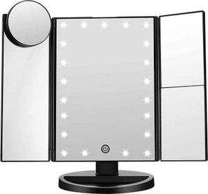 UNIQ Hollywood-Makeup-Spiegel Klappspiegel mit LED-Licht, Schwarz