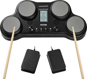 VEVOR Elektronisches Schlagzeug, 163 Sounds, mit 4 anschlagdynamischen Pads, eingebauten Stereolautsprechern, 5A-Drumsticks, Pedal, MIDI, für Anfänger und Profis