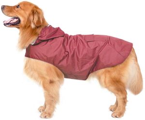 Hunderegenmantel mit Kapuze & Kragenloch & sicheren reflektierenden Streifen, ultraleichte atmungsaktive 100% wasserdichte Regenjacke mittelgroße Hunde-6XL Rot