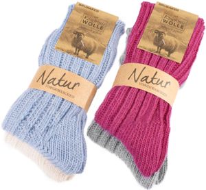 BRUBAKER 4 páry kašmírových ponožek pro muže a ženy - teplé ponožky s 48 % ovčí vlny a 40 % kašmíru, růžovo-modro-bílé a šedé, velikost: 43-46