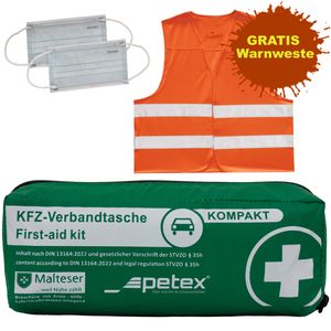 Verbandtasche  Inhalt nach DIN 13164:2022, grün + GRATIS Warnweste von PETEX