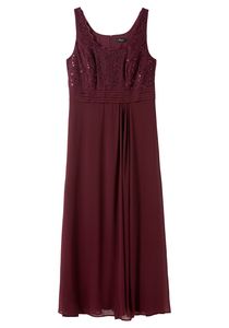 sheego Damen Große Größen Kleid mit floraler Spitze Abendkleid Abendmode feminin Rundhals-Ausschnitt Pailletten unifarben