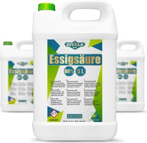 15L Essigsäure 80%  | 3x5L Essigessenz 80 prozent Lebensmittelqualität 15 kg | Hochreiner Essig für Vielseitige Anwendungen | Perfekt für Hausgebrauch Industrie Gartenbau Reinigung