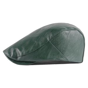 Herren Baskenmütze,Verstellbare Hüte für Männer, Kunstleder Baskenmütze Hut weiblich britische Retro einfache leichte Platte Kappe Männlich(Grün)