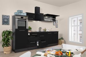 respekta Küchenzeile Küche Küchenblock Einbauküche 270cm Hochglanz Eiche schwarz