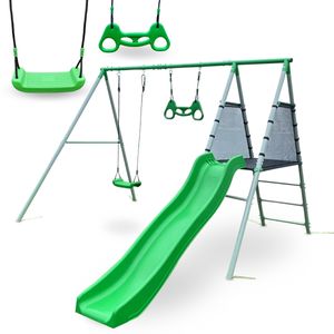 Spielplatz für Kinder ab 3 Jahren, XXL-Garten-Multifunktionsspielset mit Schaukel, Gymnastiktrapez und Rutsche, Kinderspielplatzgeräte für den Garten