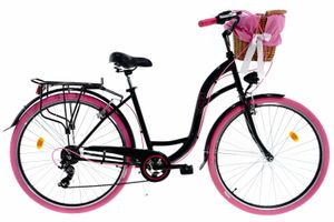Davi Emma dámsky bicykel, 160-185 cm vysoký, 28", Prehadzovačka Shimano 7 spd, Čierna/ružová