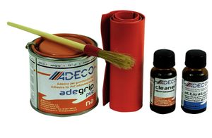 Schlauchboot Reparatur-Set: Profi PVC-Kleber rot, 2 Komponeten-Kleber (ADECO adegrip), Härter, Cleaner, Pinsel und Flicken