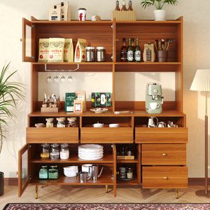 Flieks Küche Hochschränke Küchenbuffet mit Glastür, Küchenschränke Buffet mit Weingestell, Buffetschrank Highboard mit Offenen Staufächern, Braun Flieks Küche Hochschränke Küchenbuffet mit Glastür, Küchenschränke Buffet mit Weingestell, Buffetschrank Highboard mit Offenen Staufächern, Braun