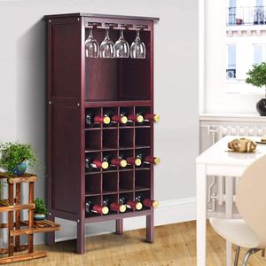 COSTWAY Weinregal für 20 Flaschen Weinschrank Flaschenregal mit Glasaufhänger, für Küche & Bar 42x24,5x96cm Flaschenständer Holz