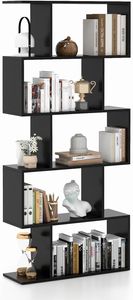 COSTWAY Bücherregal, Regal mit 5 Ebenen, Standregal aus Holz, Büroregal, Aufbewahrungsregal, Raumteiler Regal für Wohnzimmer, Schlafzimmer, Büro, 70 x 23,5 x 158 cm (Schwarz)