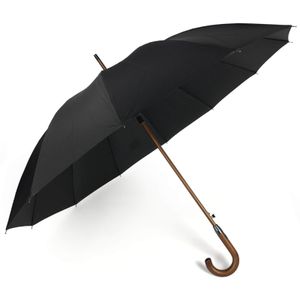Eleganter Automatik Regenschirm Stockschirm mit Holzgriff in Schwarz