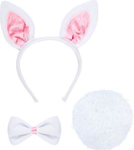 Hase Kostüm Set 3-tlg. mit Haarreif | Weiß Rosa