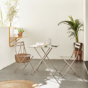 Klappbare Bistro-Gartenmöbel - Emilia taupe grau - Quadratischer Tisch 70x70cm mit zwei Klappstühlen aus pulverbeschichtetem Stahl