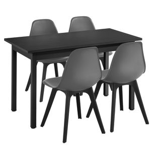 [cs.casa] Jídelní set pro 4 osoby - Jídelní stůl černý 120x60cm + 4 židle šedá Kuchyňský stůl Jídelní židle