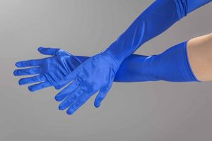 Kostüm Zubehör Satin Handschuhe 50cm Karneval Fasching blau