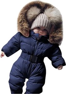90cm -Baby Winter Overall mit Kapuze Strampler Schneeanzug Daunen-Skianzug Strampler Jungen Mädchen Langarm Jumpsuit Warm Outfits Geschenk Outfits für 0-24 Monate