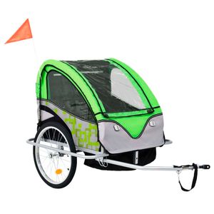 vidaXL príves na bicykel a kočík 2 v 1 zeleno-sivý