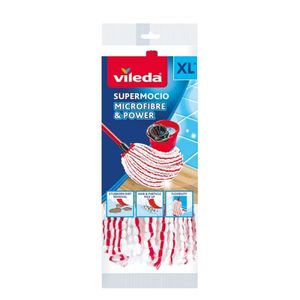 Vileda Supermocio Microfibre und Power Ersatzkopf, rot/weiß, 25 x 15 x cm