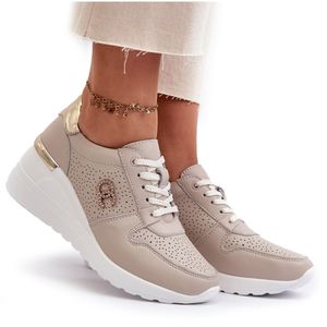 Damskie Skórzane Sneakersy Na Koturnie Beżowe S.Barski LR810 41