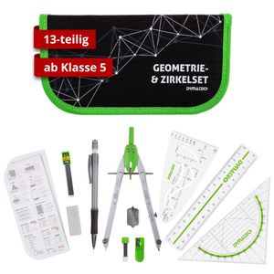 DynaTech Schnellverstellzirkel im Etui (13-teilig) mit Zirkel, Geodreieck, Parabel, Bleistift, Lineal, Spitzer, Ersatzminen Geometrie- und Zirkel-Set