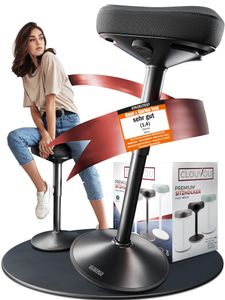 CLOUVOU Nexus ergonomiczny taboret biurowy czarny - Taboret stojący z regulacją wysokości od 57 cm do 82 cm - Ergonomiczny taboret biurowy - Taboret chybotliwy
